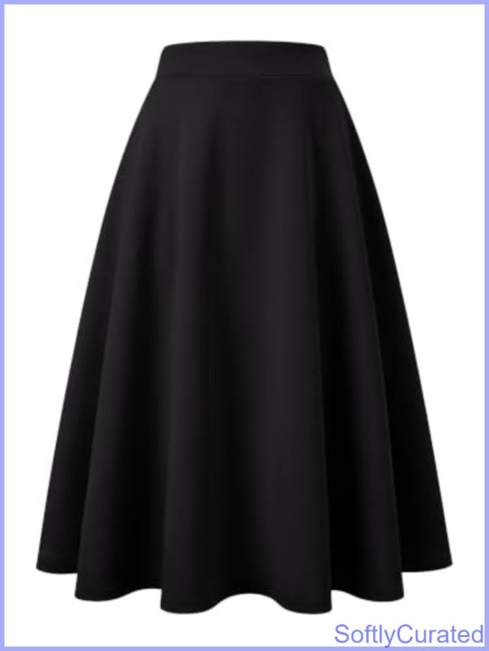 A-Line Elastic High Waist Midi Skirt with Pockets Flowy Office Casual